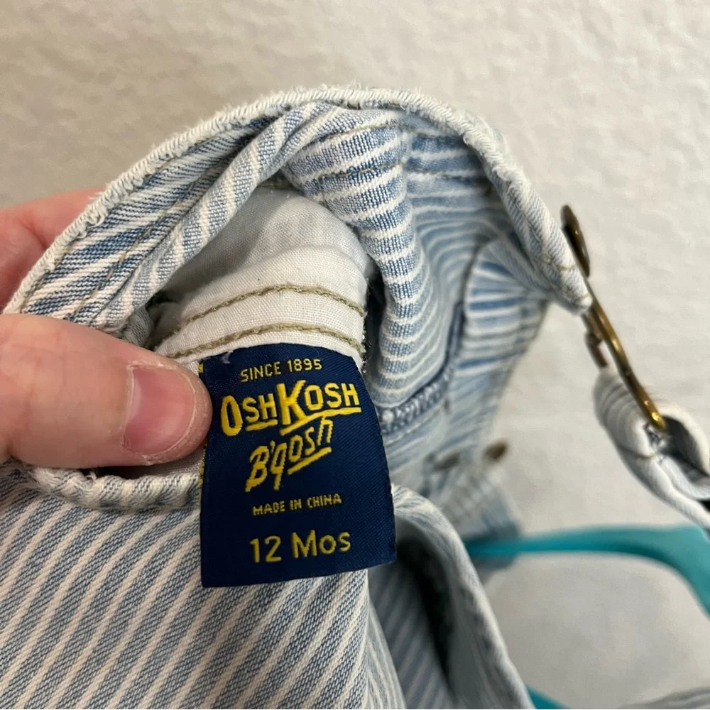 VTG Oshkosh Baby BGosh 12 Months Vestbak Overall Shorts Blue Stripes Shortalls